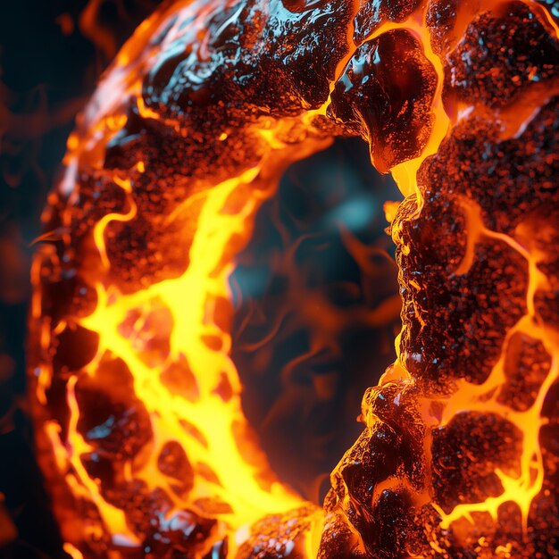 Photo molten liquid 3d font with lava texture intense