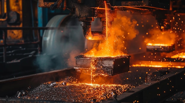 Photo molten metal pouring in a steel foundry