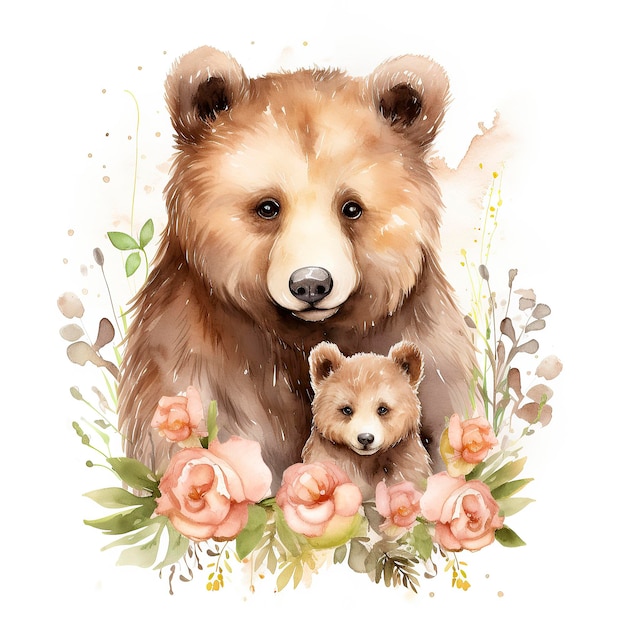 Mom and Baby Bear Watercolor Clipart Sublimation