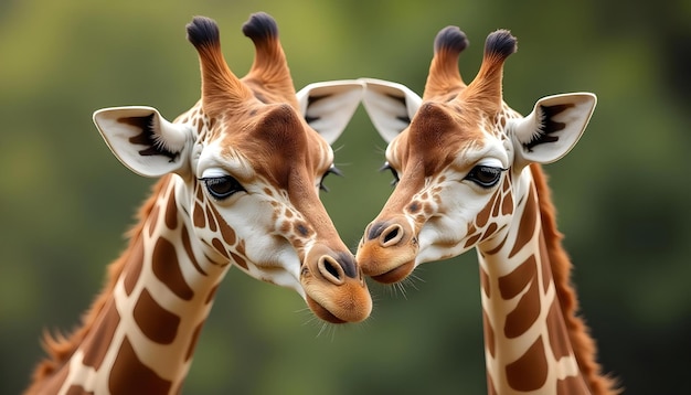 Photo mom and baby giraffe face