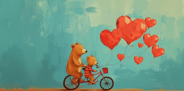 Mom bear teaches little bear ride a bike Happy mother day panorama