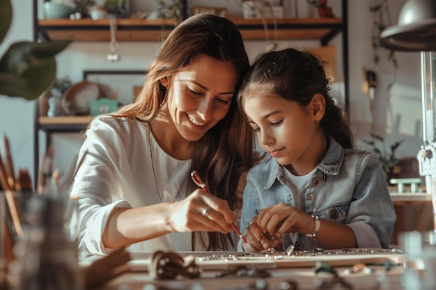 Photo mom and daughter crafting personalized jewelry oct