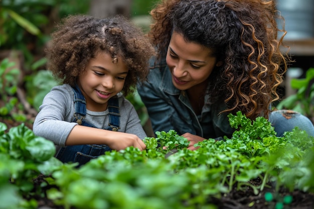 Mom and her daughter are busy with seedlings Gardening in spring