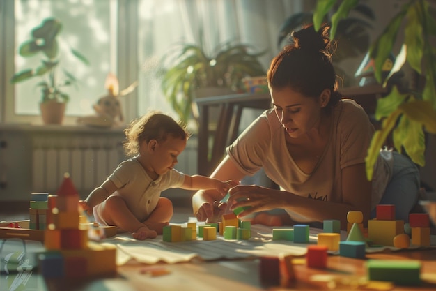 Mom introducing her baby to babyfriendly art activ