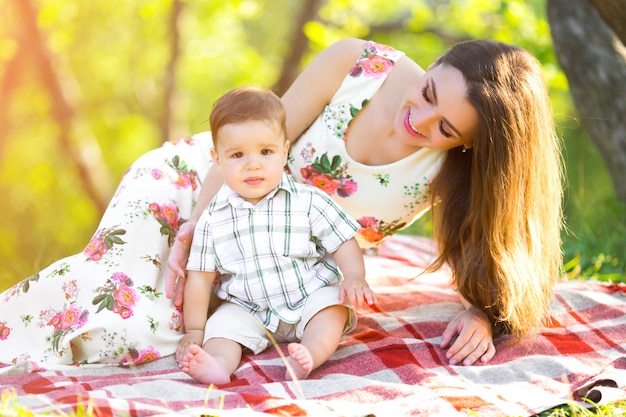 Mom with her son in the park