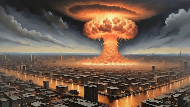 Photo the moment the city was hit by a nuclear bomb canvas painting art