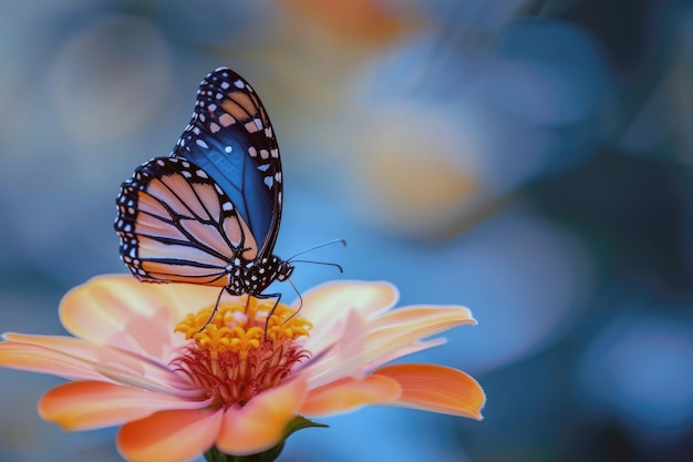 Moment frozen in time as a butterfly rests upon a blurkissed flower