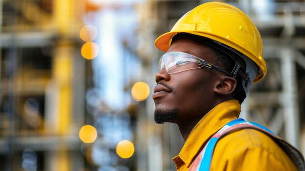 A Moment of Reflection Industrial Worker in Safety Gear