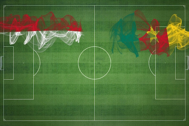 Monaco vs Cameroon Soccer Match national colors national flags soccer field football game Competition concept Copy space