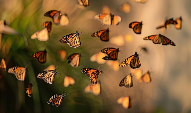 Photo monarch butterflies on flower field