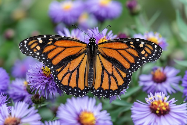 Photo a monarch butterfly is on a purple flower