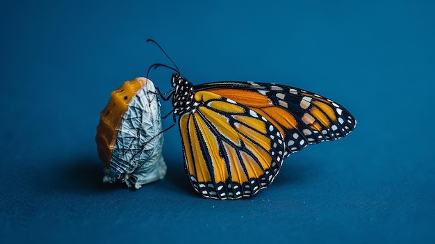 Monarch Butterfly Unfolding from Chrysalis