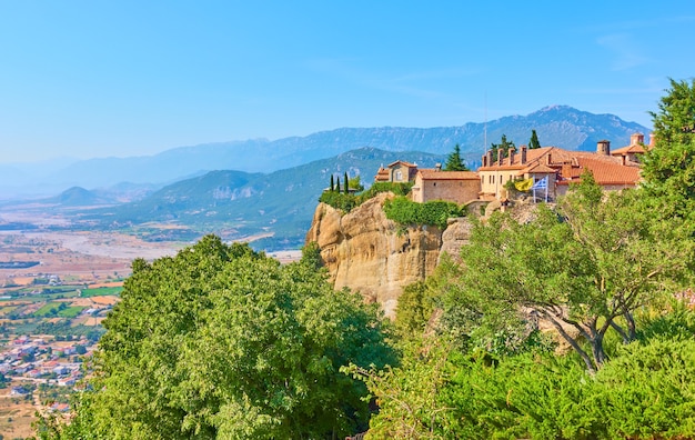 The Monastery of St. Stephen on the rock in Meteora and Thessaly valley, Kalambaka, Greece - Greek landscape