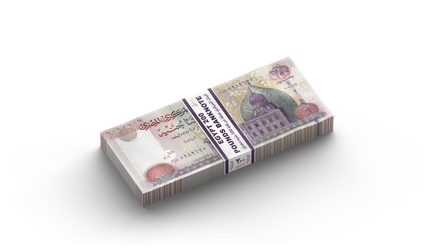 MONEY 200 Egyptian Pounds 3D Egyptian Banknotes of 200 Bills on white background