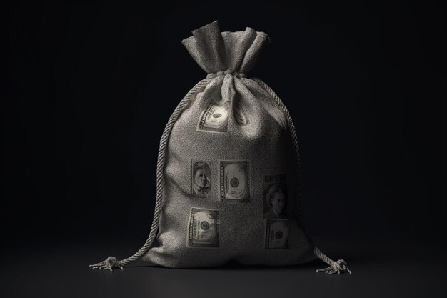 Money bag with dollars on a dark background The concept of financial crisis