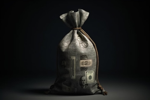 Money bag with dollars on a dark background The concept of financial crisis