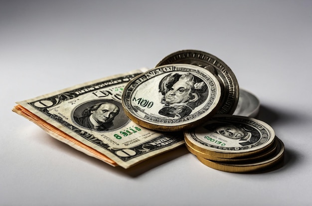 Photo money bag with dollars on a white background d rendering