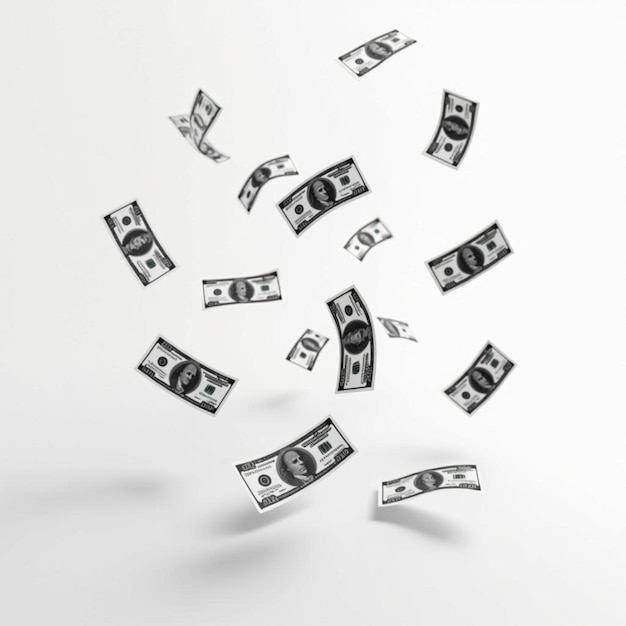 Photo money floating in the air dollars background white