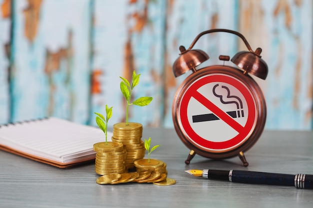 Money grow up because not smoking business concept