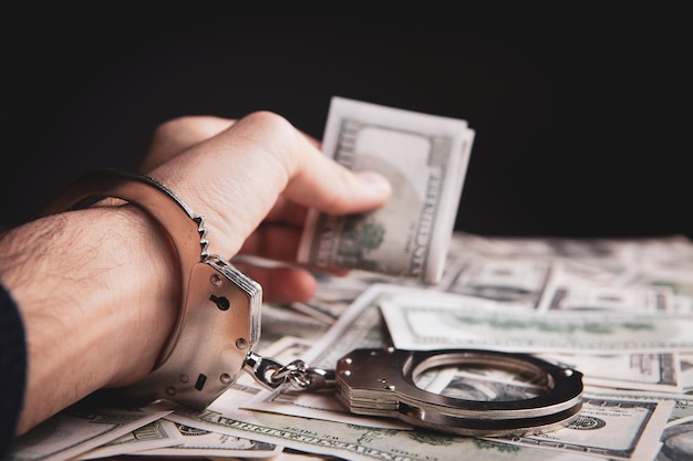 Money and handcuffs bribery of the authorities