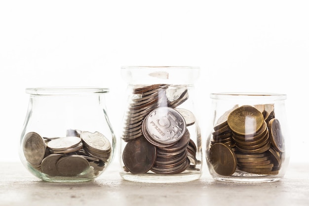 Money jar with coins