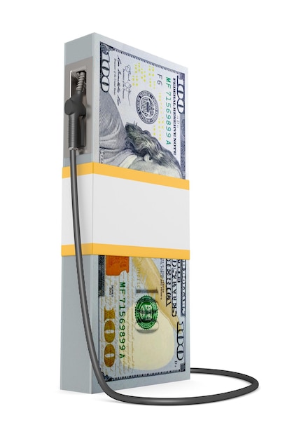 Money and nozzle fuel on white background Isolated 3D illustration