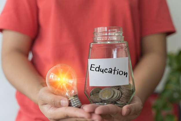 Money saving ideas for studying to succeed in life with light bulbs