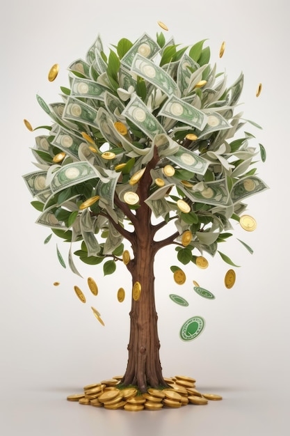 Money tree 2d vector stickers set white background vector for presentation