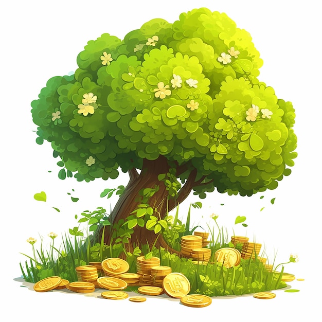 money tree illustration on white background cartoon style