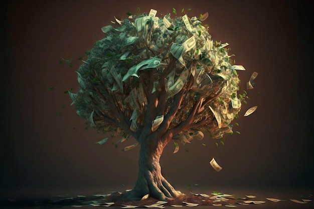 Money tree with green crown and trunk bringing wealth