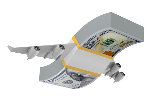 Money with wings on white background Isolated 3D illustration