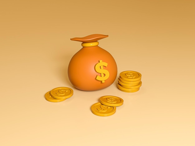 Moneybag and Coin scenenary 3d illustration