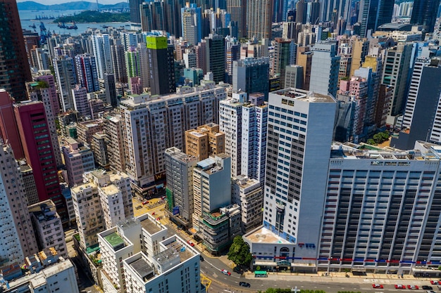 Mong Kok, Hong Kong 10 September 2019: Top view of Hong Kong city