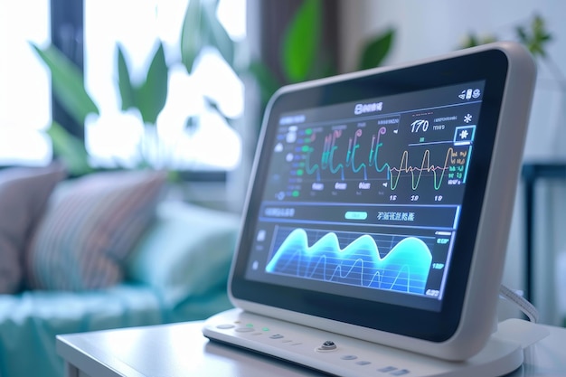 Photo a monitor is positioned on top of a table remote patient monitoring devices for improved healthcare