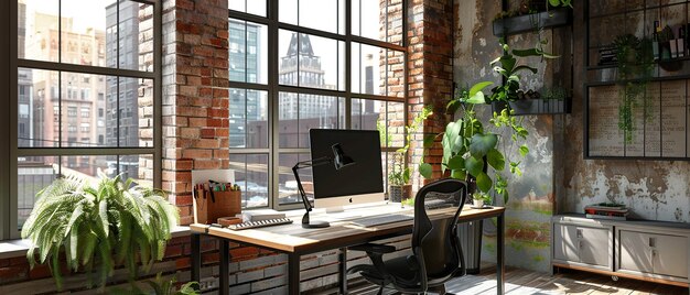 Monitor Stand in Loft Office with Industrial Design