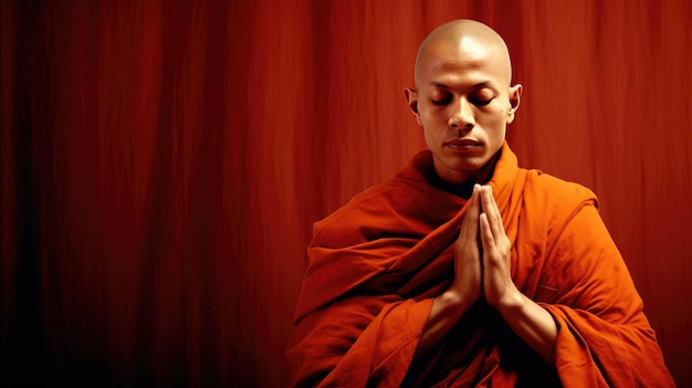 Monk in deep meditation amid glowing temple ambiance