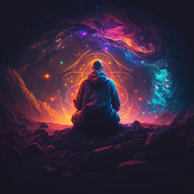 Monk meditating the universe ai generator art image