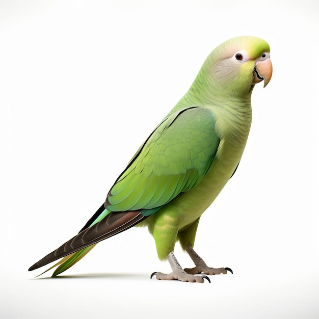 Monk Parakeet Bird Isolated On White Background Full Body