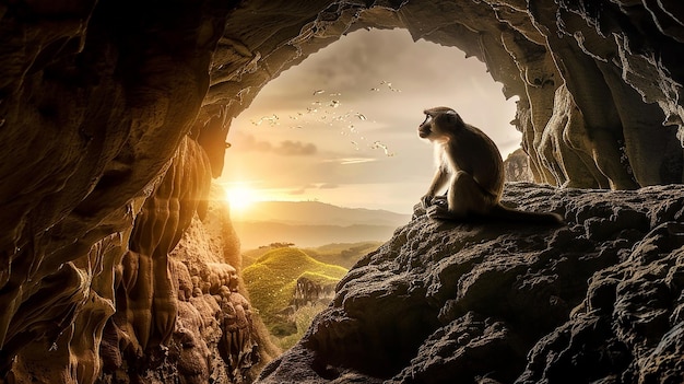 Monkey animal sitting cave pictures