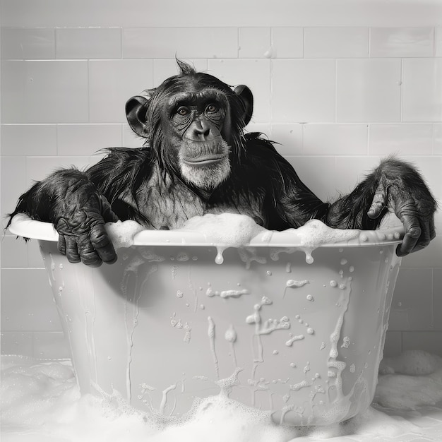 a monkey in a bathtub that says monkey