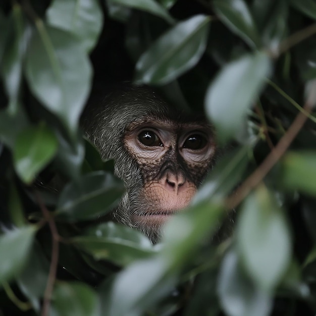 Photo monkey camouflaged among the leaves