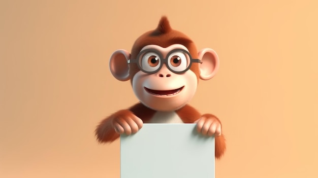 A monkey holding a blank sign that says'monkey'on it