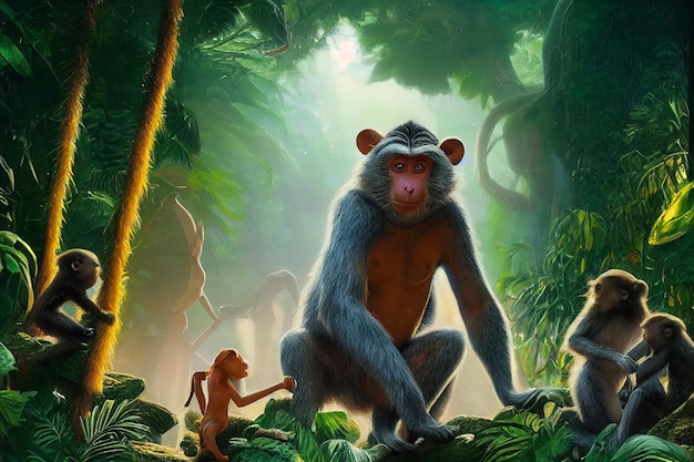 Monkey in the jungle Illustration for advertising cartoons games print media