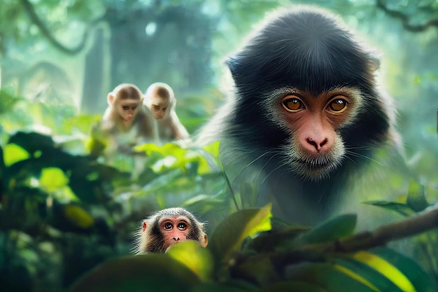 Monkey in the jungle Illustration for advertising cartoons games print media