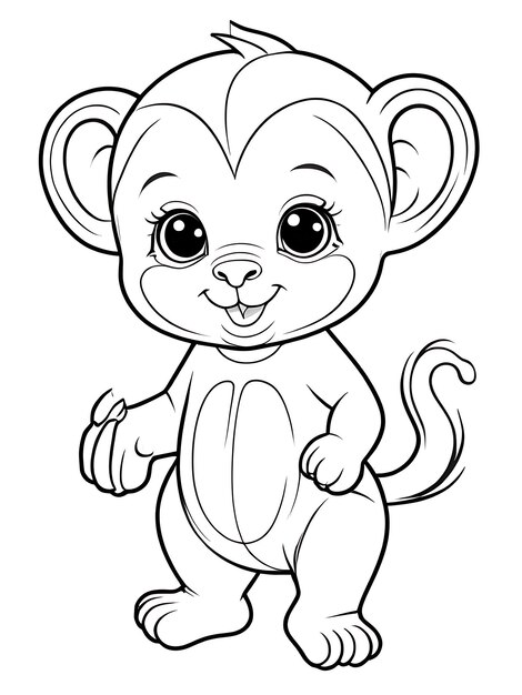 monkey outline white coloring page white background ai generated