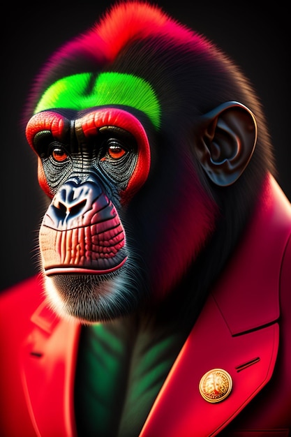 A monkey in a red suit