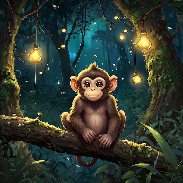 a monkey sits on a tree branch in a forestai image