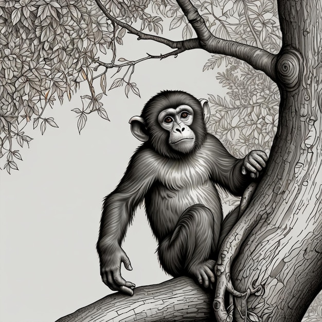 Photo a monkey sits in a tree with leaves and branches