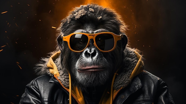 Monkey in sunglasses and a cap Cool gorilla icon Generative AI