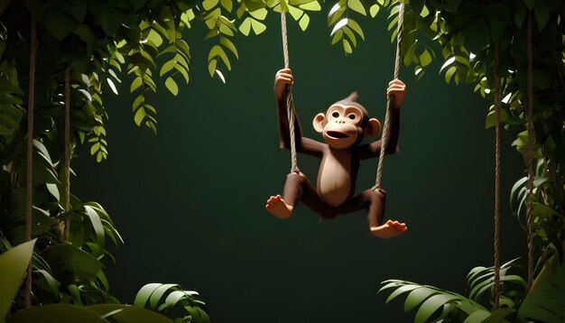 Photo a monkey swinging on a swing in the jungle